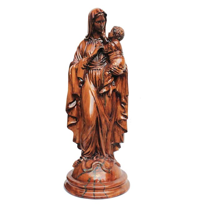 Ecultura Maria e menino Jesus em madeira